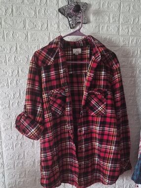 Unisex Red Plaid Flannel Shirt Jacket